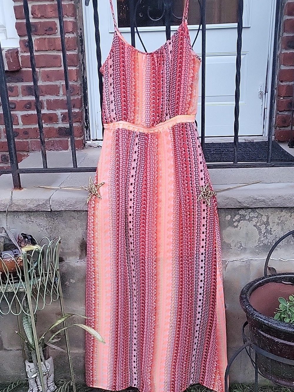 Andree Coral and Pink Striped Maxi Dress